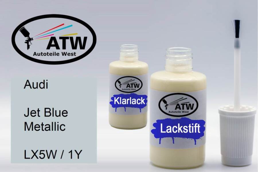 Audi, Jet Blue Metallic, LX5W / 1Y: 20ml Lackstift + 20ml Klarlack - Set, von ATW Autoteile West.